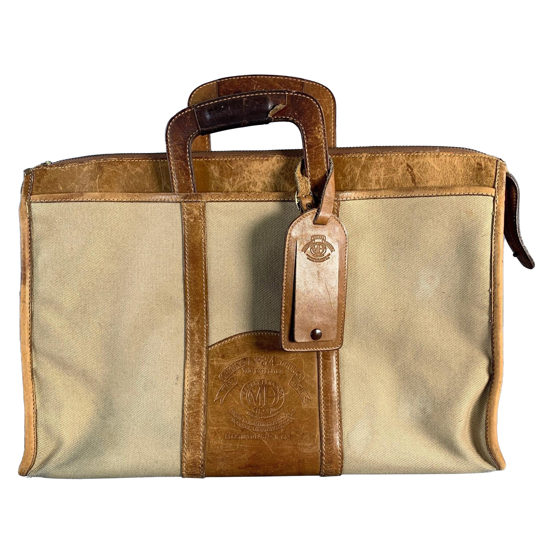 GHURKA Brown Tan Leather Canvas Briefcase