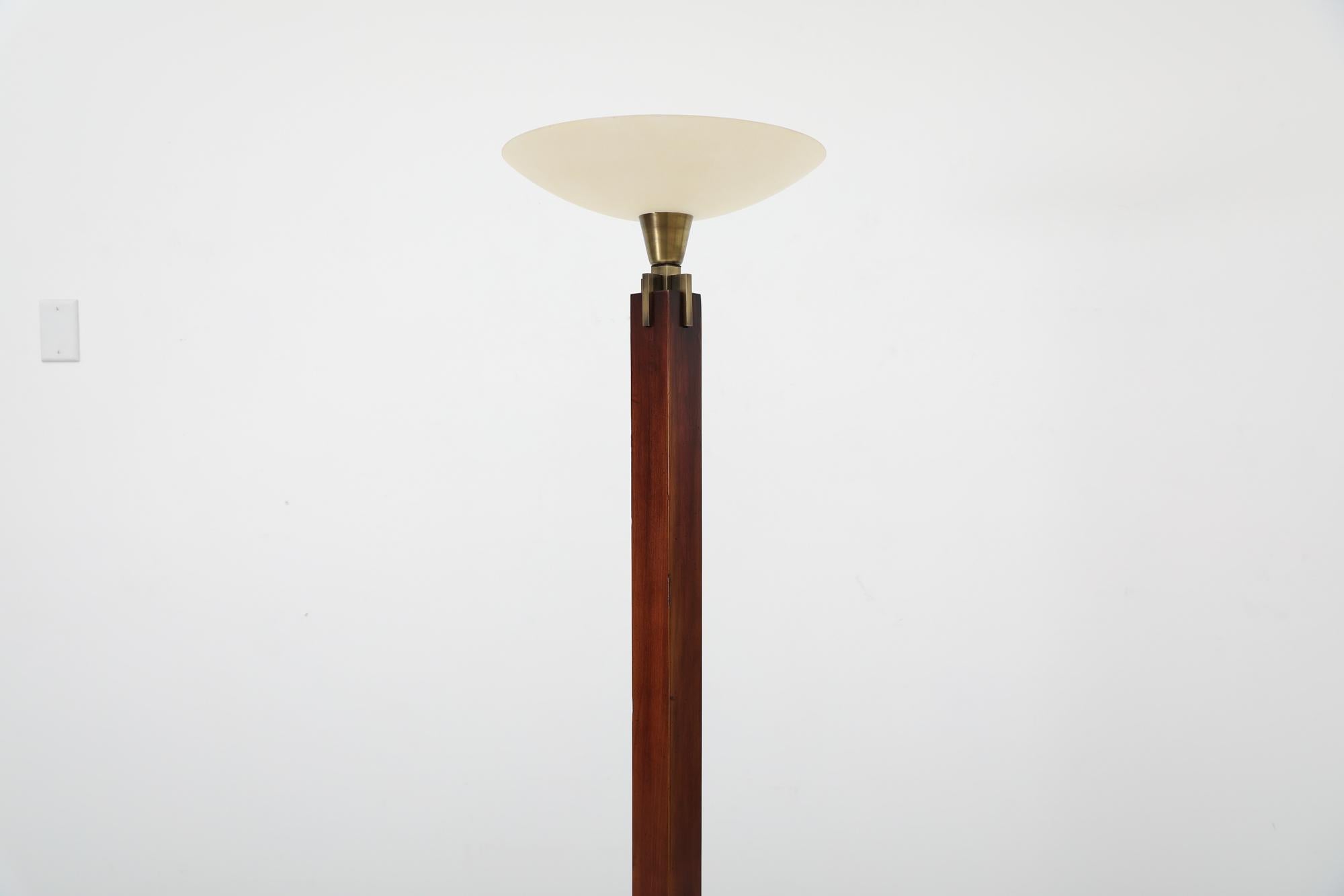 Ghyczy Inspired Art Deco Wood and Brass Torchiere Floor Lamp 8