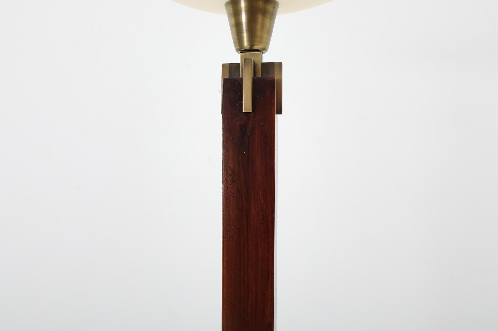 Ghyczy Inspired Art Deco Wood and Brass Torchiere Floor Lamp 9