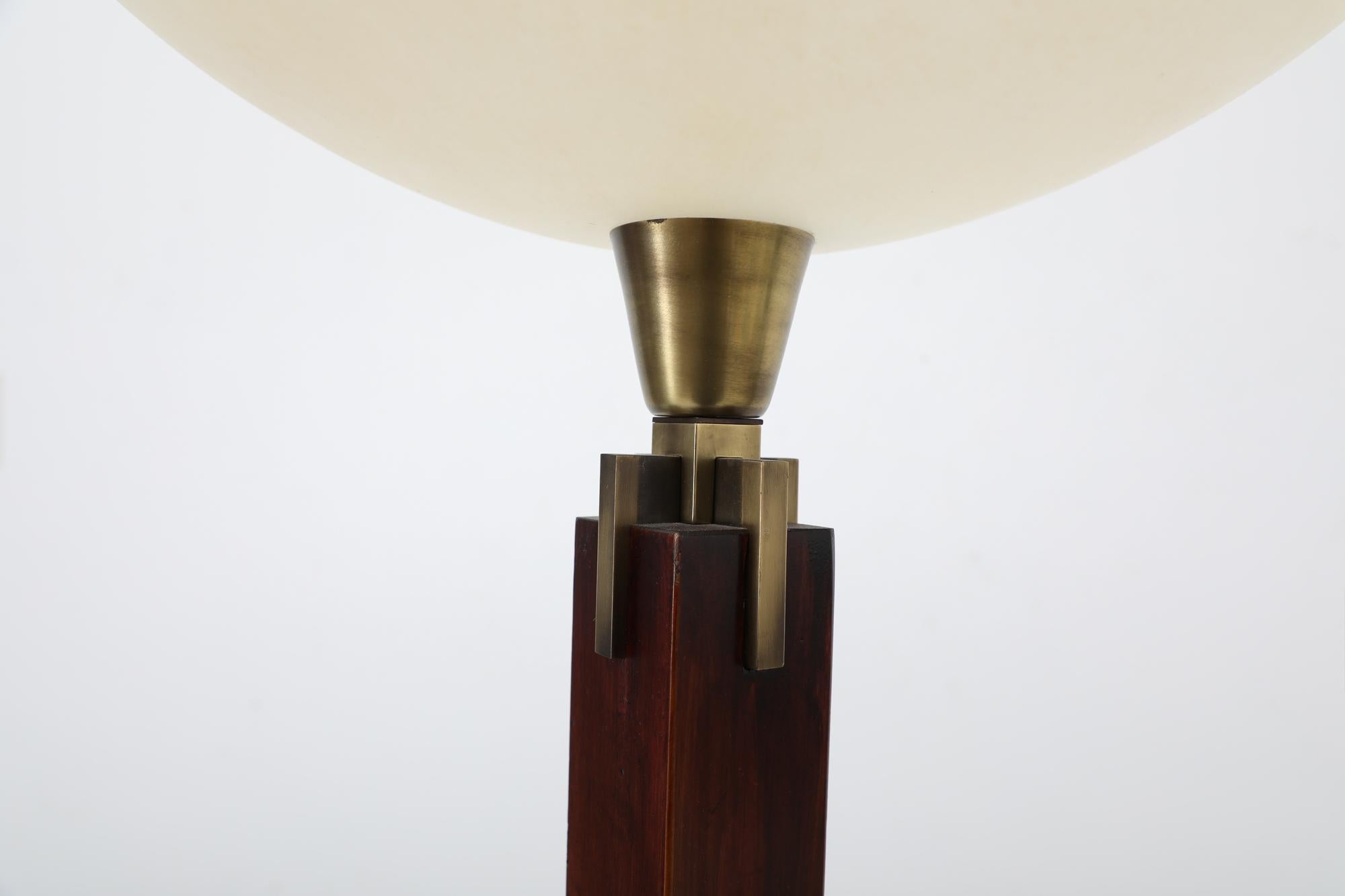 Ghyczy Inspired Art Deco Wood and Brass Torchiere Floor Lamp 1
