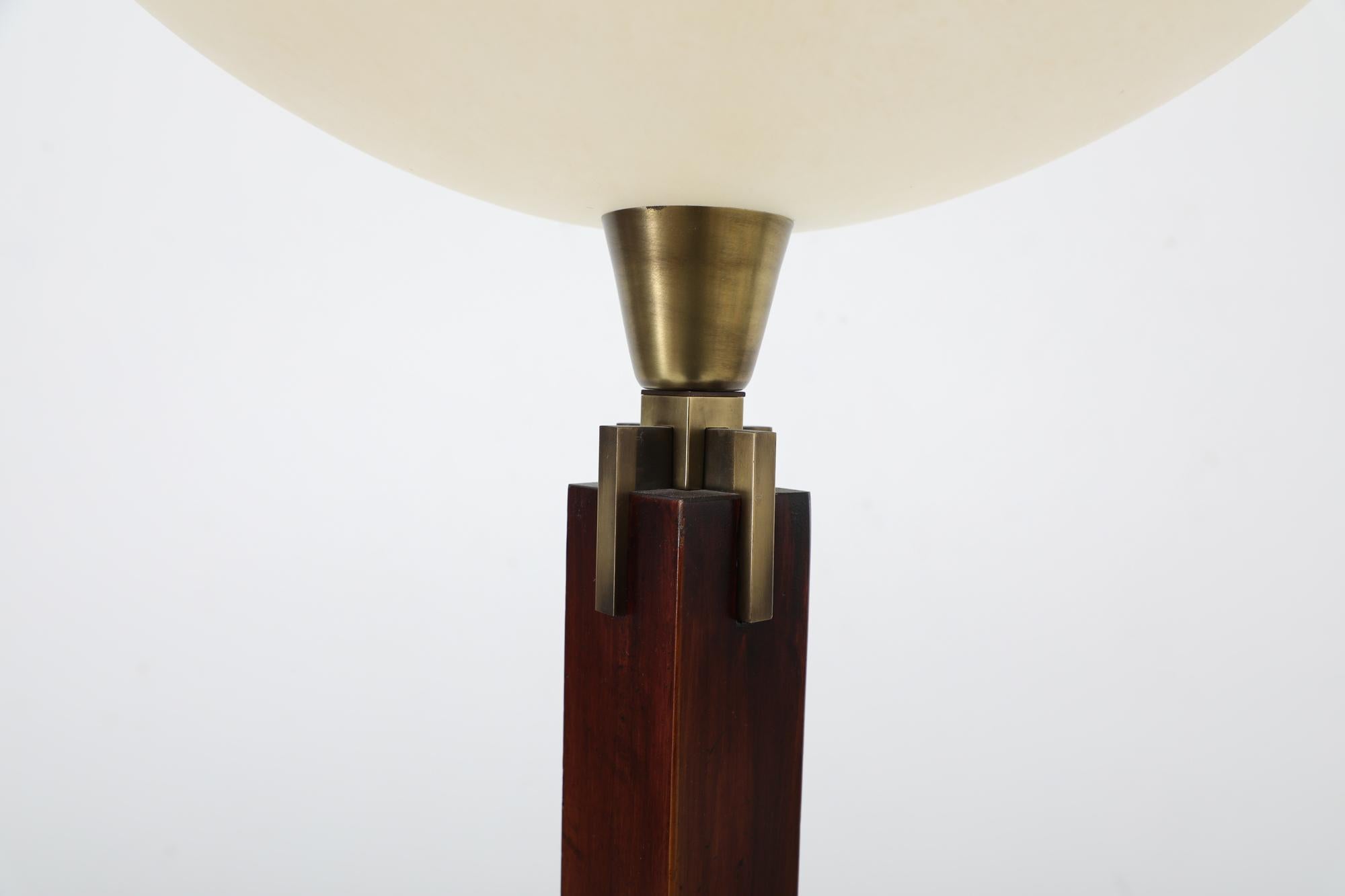 Ghyczy Inspired Art Deco Wood and Brass Torchiere Floor Lamp 2