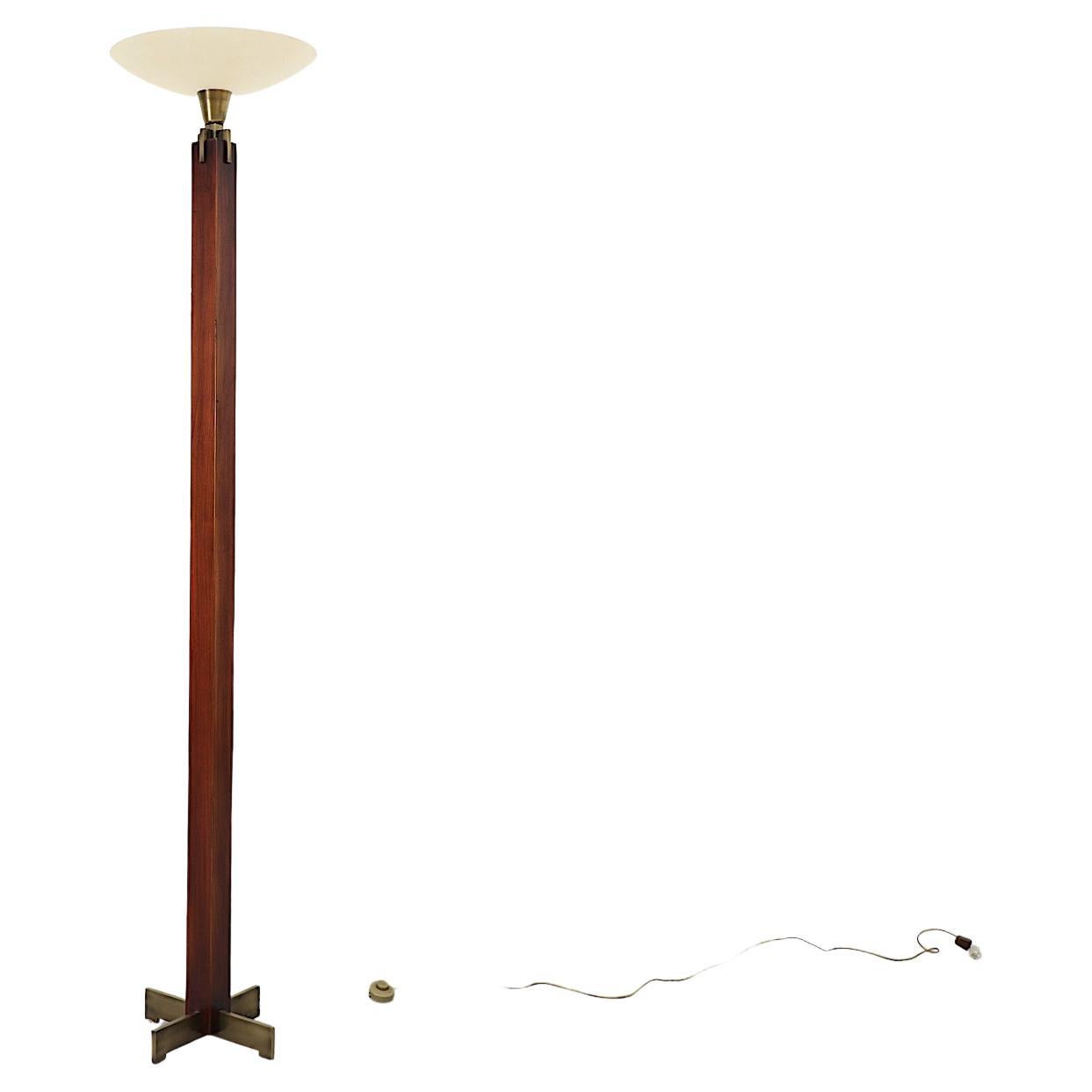 Ghyczy-inspirierte Art-Déco-Stehlampe aus Holz und Messing