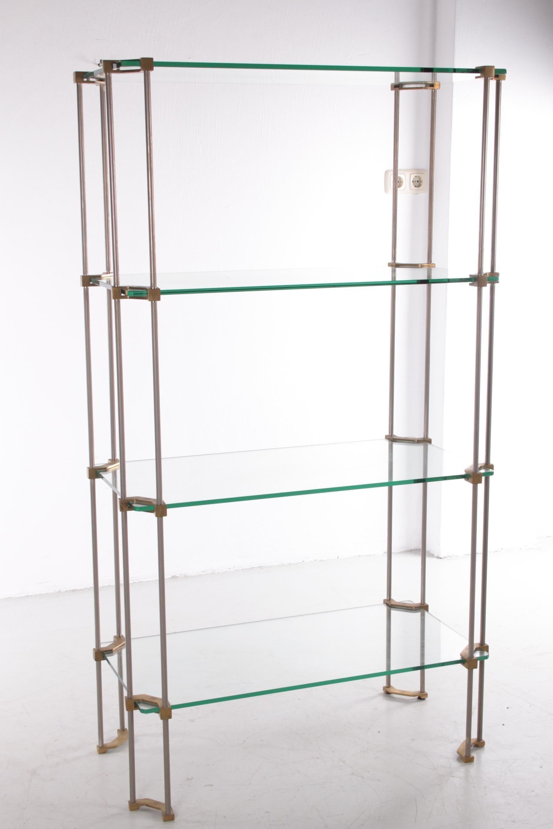 Mid-Century Modern Ghyczy Wall Unit or Bookshelf Made of Glass with Brass, 1960s