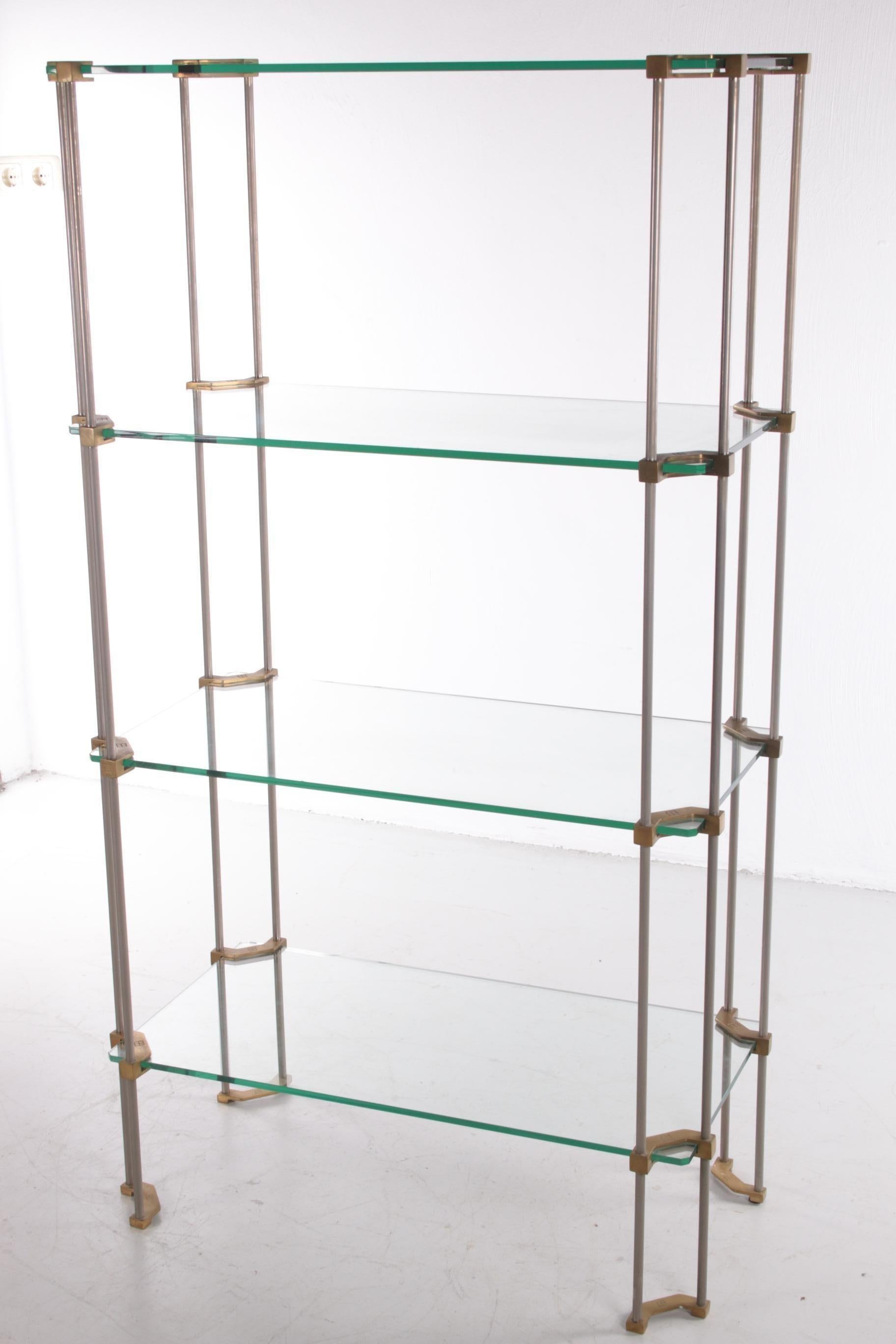 Dutch Ghyczy Wall Unit or Bookshelf Made of Glass with Brass, 1960s