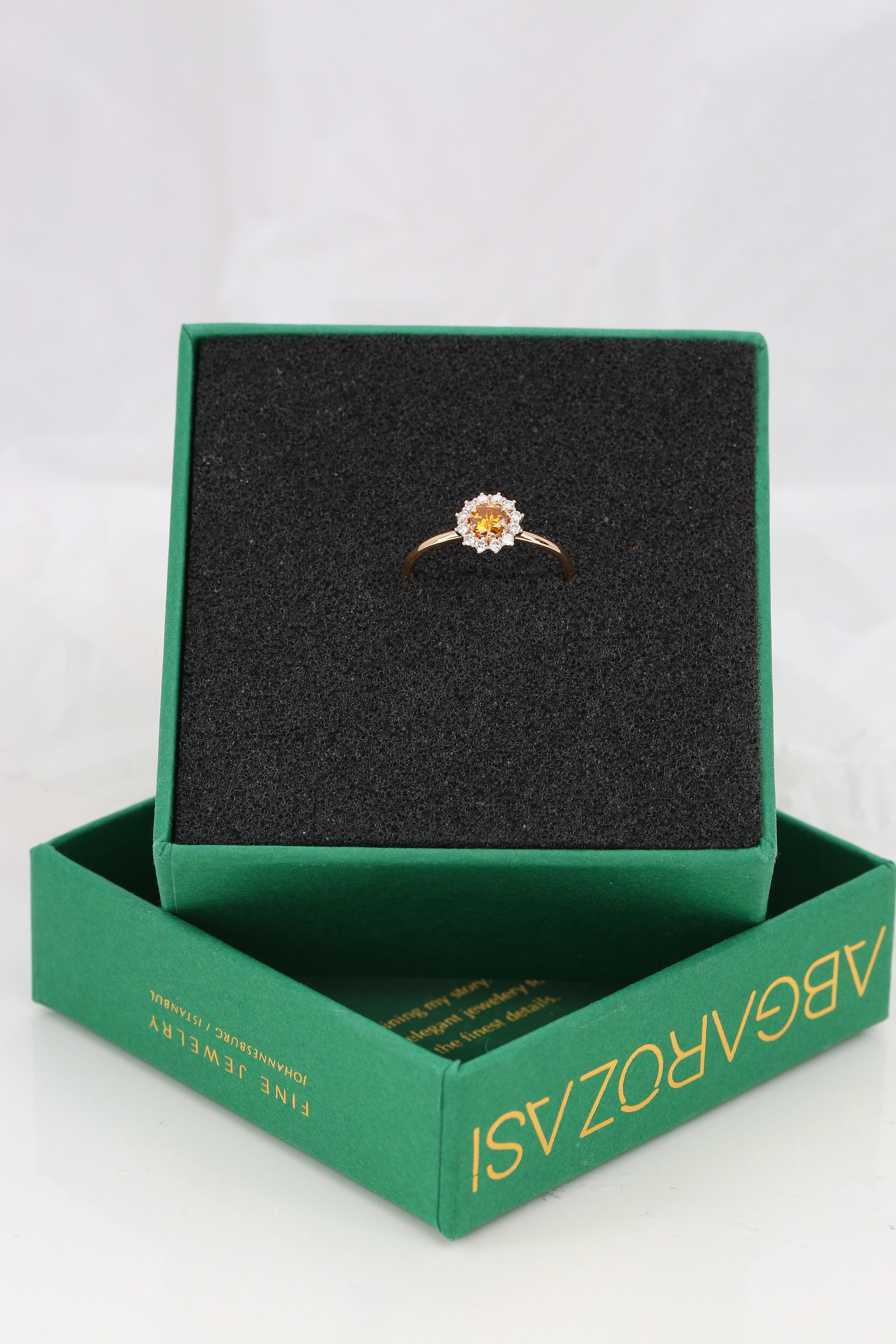 For Sale:  GIA 0.24 Ct. Fancy Deep Yellow-Orange Diamond 14K Gold Solitaire Ring 7