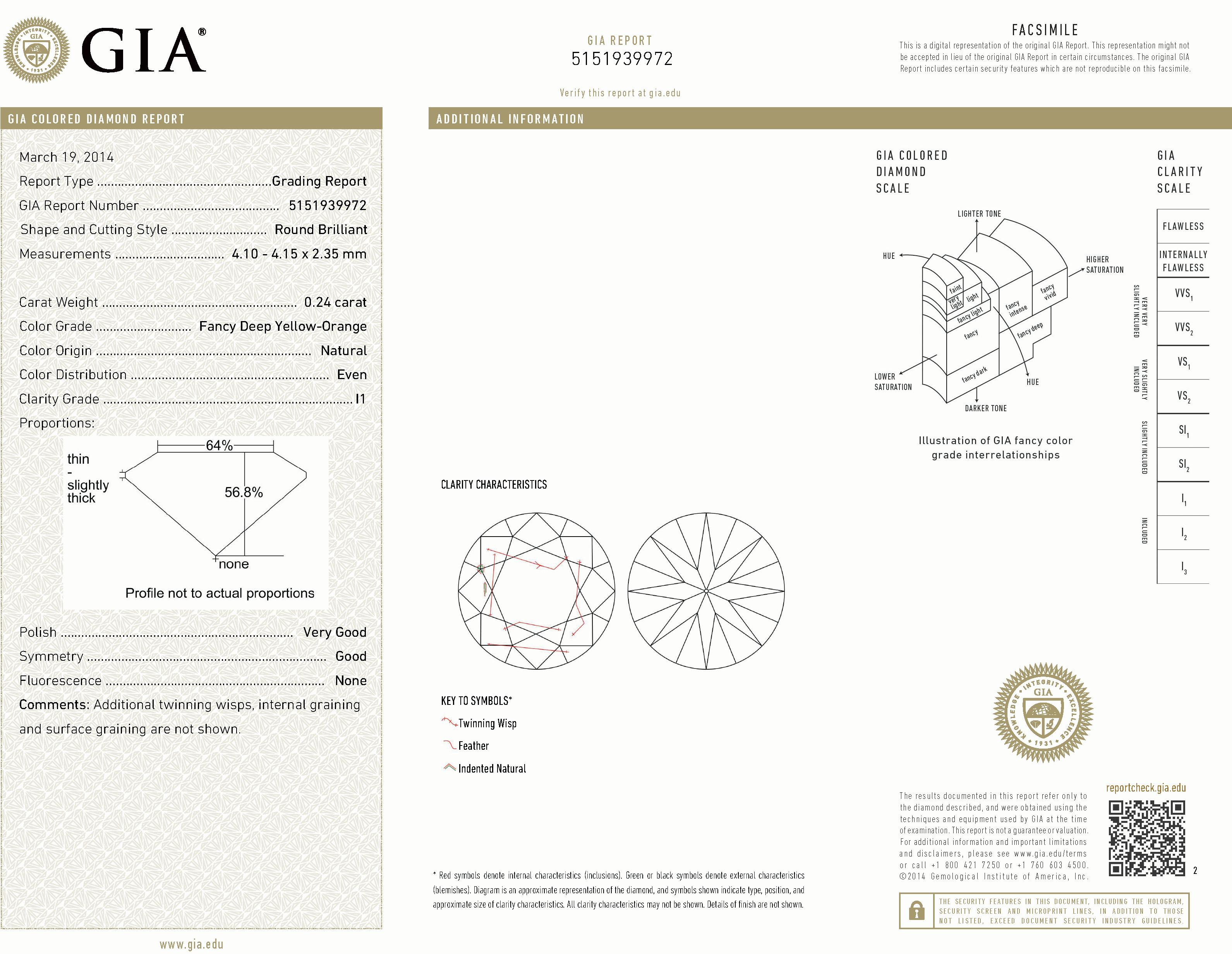 For Sale:  GIA 0.24 Ct. Fancy Deep Yellow-Orange Diamond 14K Gold Solitaire Ring 8