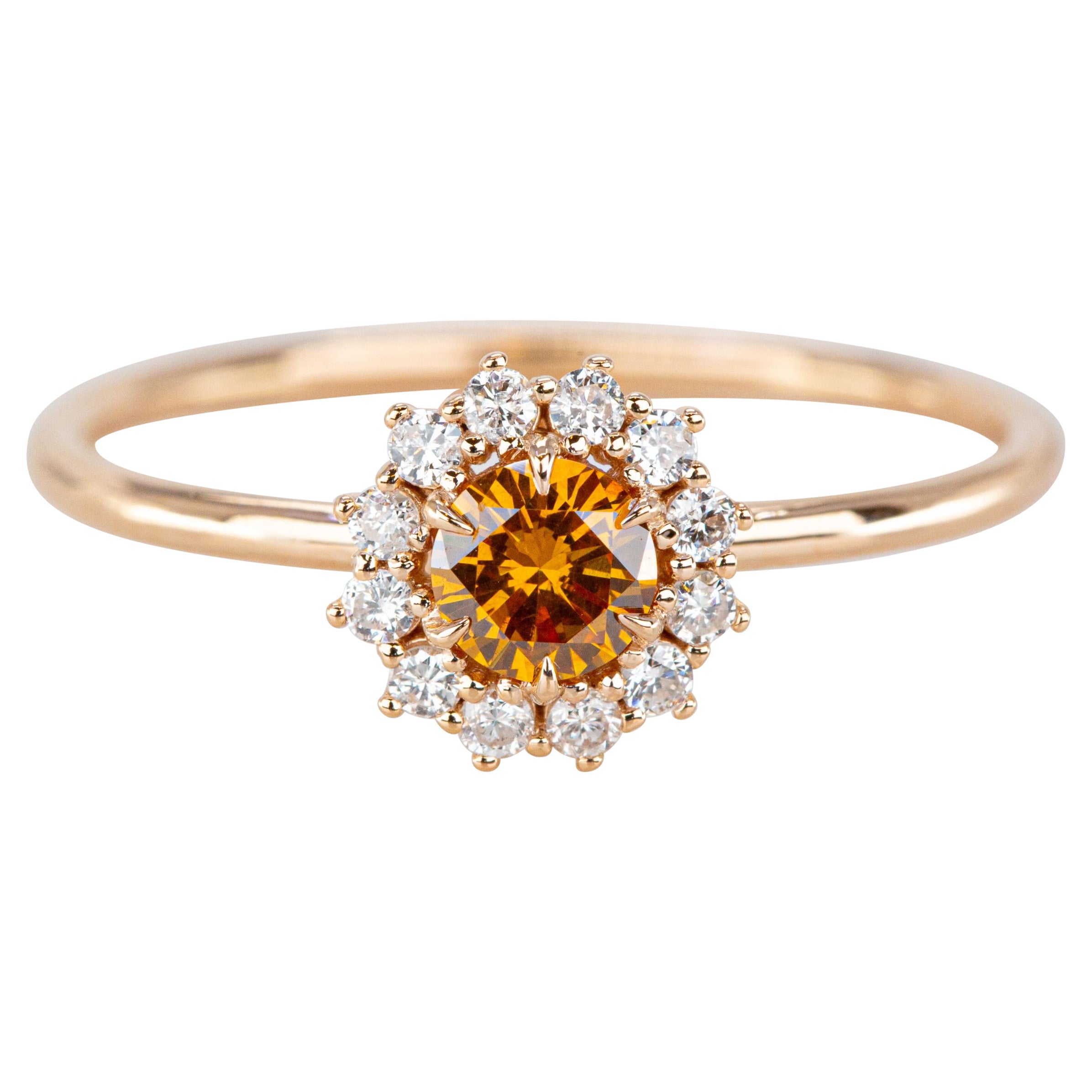 En venta: GIA 0,24 qt. Anillo solitario de oro de 14 quilates con diamante amarillo-naranja profundo de fantasía