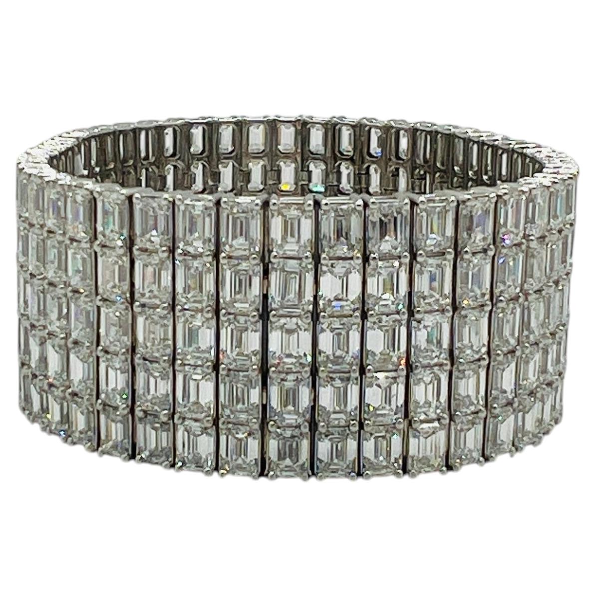 GIA 0.30 Carat Each Emerald Cut Diamond 5-Row Bracelet in 18K White Gold
