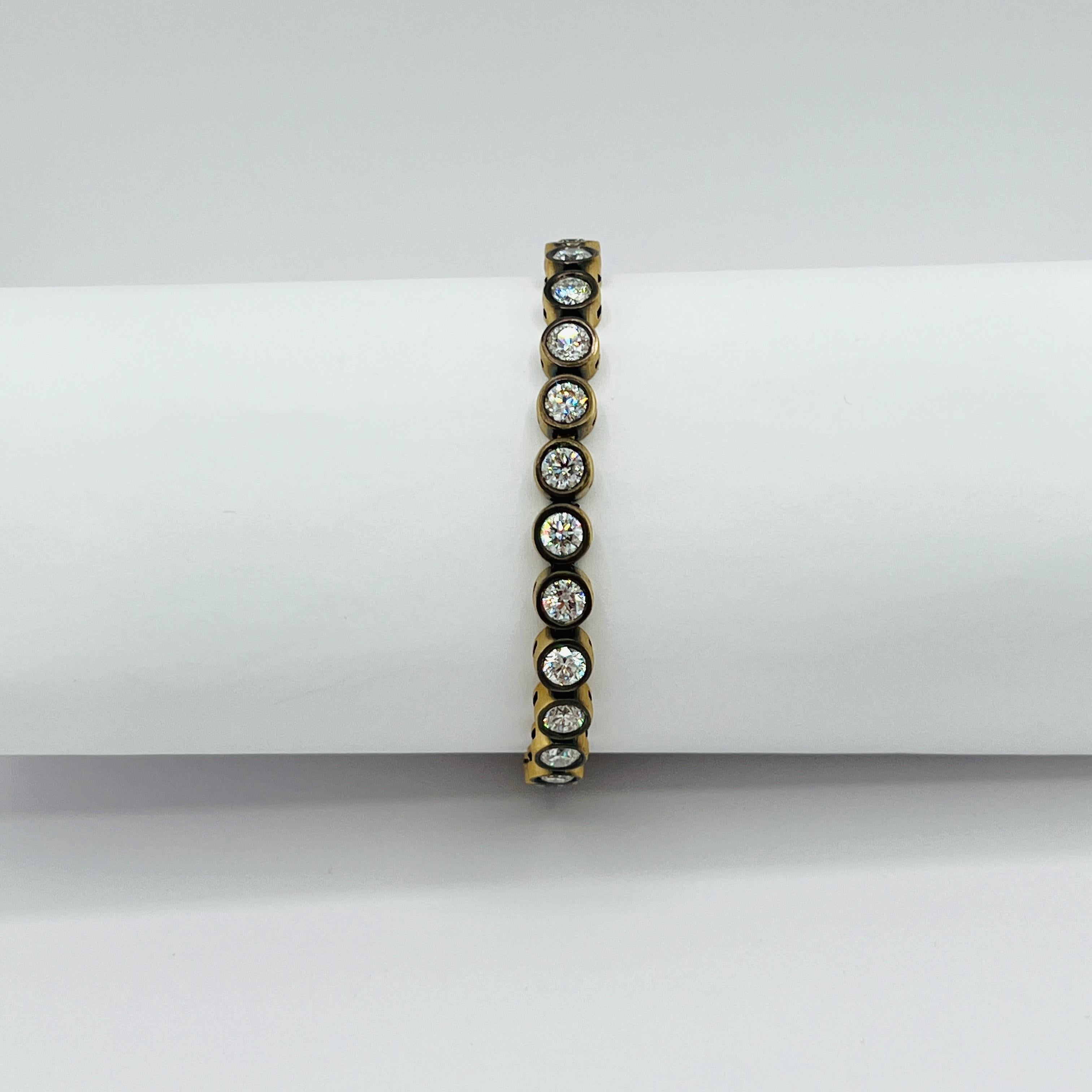 Taille ronde Bracelet en rhodium noir et or jaune 18K avec diamants ronds de 0,30 carat chacun GIA en vente