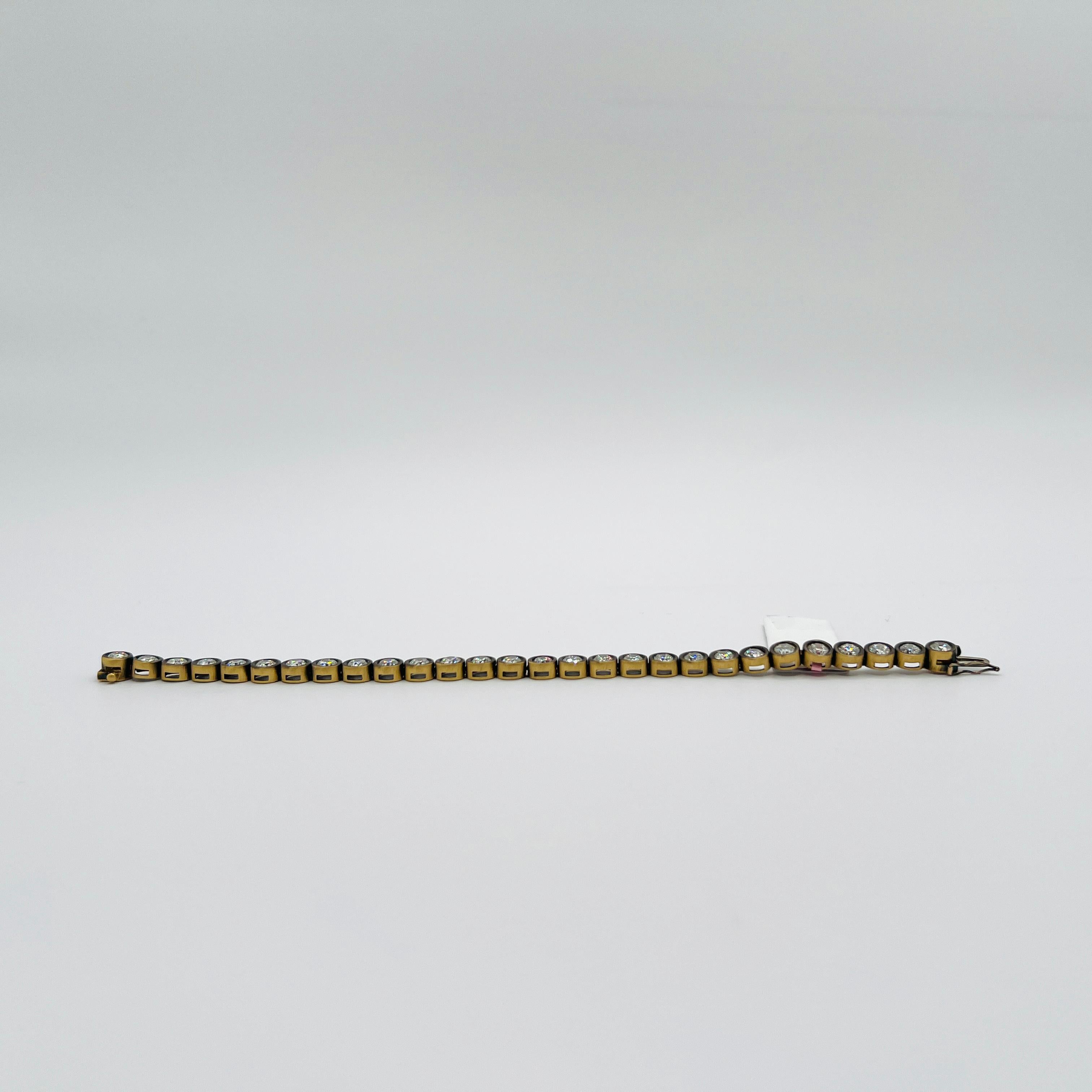 Bracelet en rhodium noir et or jaune 18K avec diamants ronds de 0,30 carat chacun GIA en vente 2