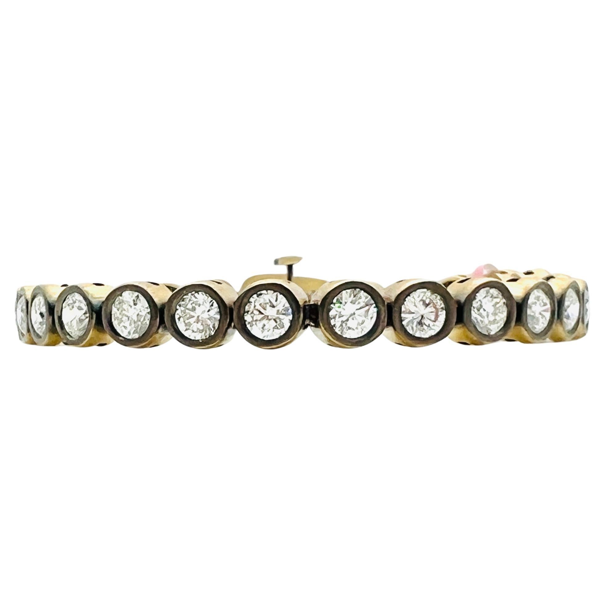 Bracelet en rhodium noir et or jaune 18K avec diamants ronds de 0,30 carat chacun GIA