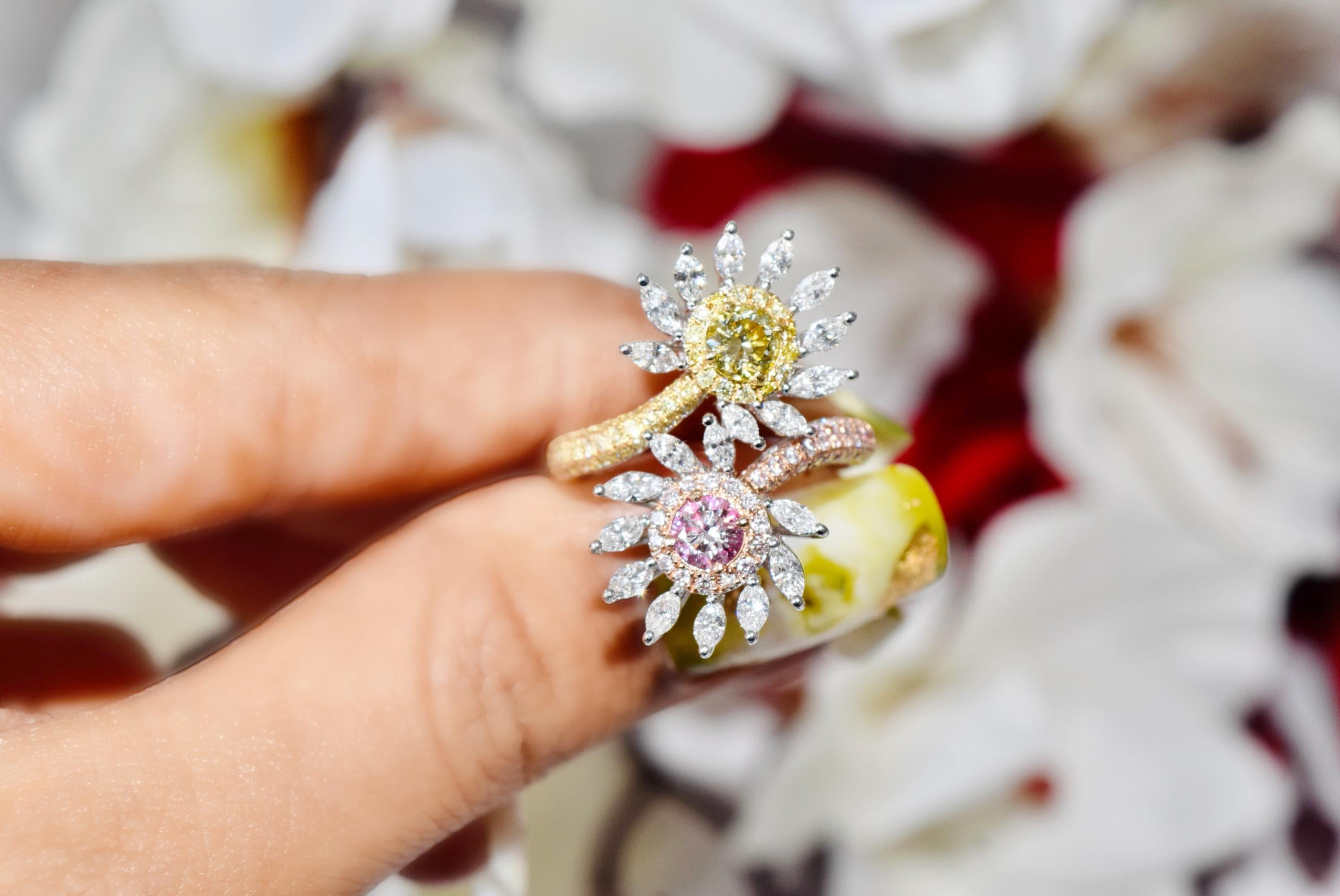 GIA  0.35/0.30 Carat U-V/Very Light Pink Colour VS1/I1 Clarity Diamond Ring en vente 5