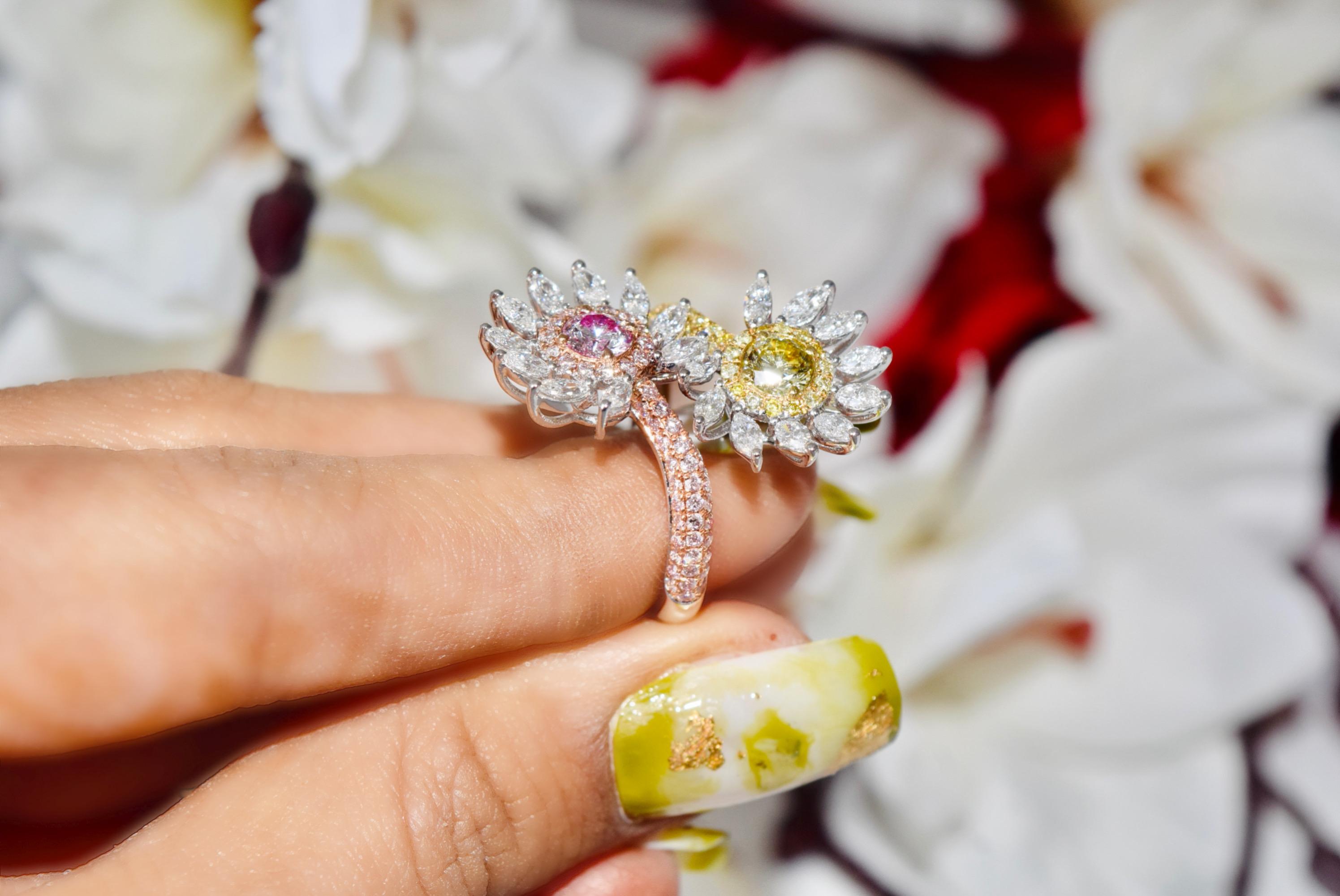 GIA  0.35/0.30 Carat U-V/Very Light Pink Colour VS1/I1 Clarity Diamond Ring en vente 8