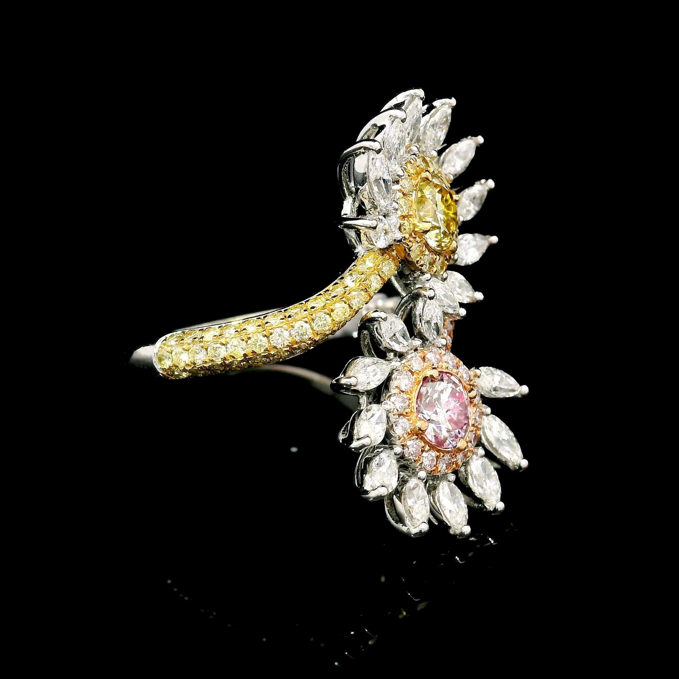Taille ronde GIA  0.35/0.30 Carat U-V/Very Light Pink Colour VS1/I1 Clarity Diamond Ring en vente