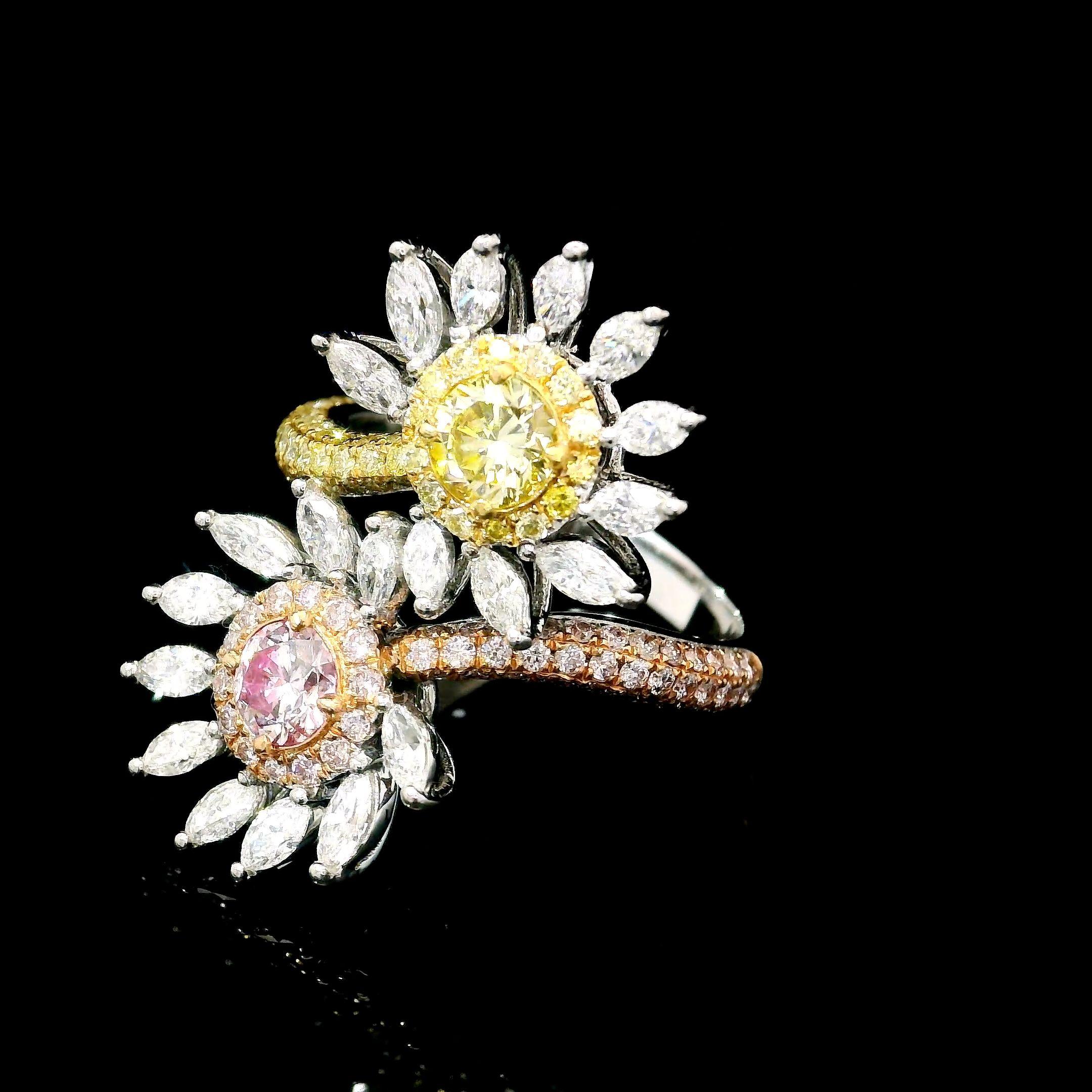 GIA  0.35/0.30 Carat U-V/Very Light Pink Colour VS1/I1 Clarity Diamond Ring Neuf - En vente à บางรัก, TH