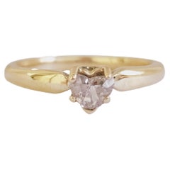 GIA 0.38 Carat Heart Shape Light Brown Pink Diamond Ring 14 Karat Yellow Gold