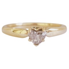 Anello con diamante rosa marrone chiaro a forma di cuore GIA da 0,38 carati in oro giallo 14 carati