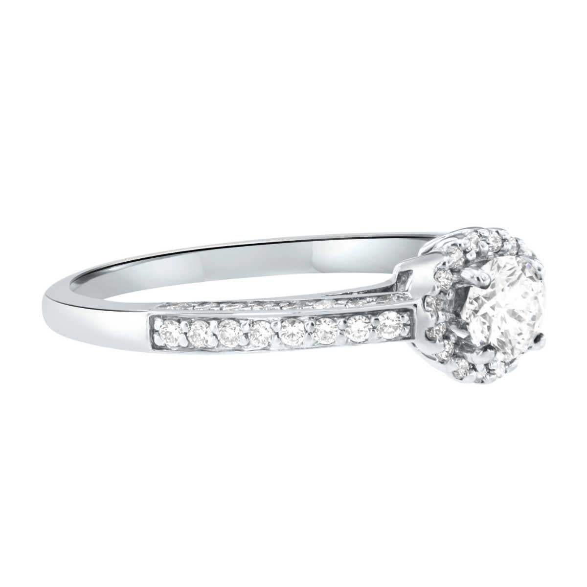 Round Cut GIA 0.40 Carat 18K White Gold Women's Round Brilliant Cut Diamond Halo Ring For Sale