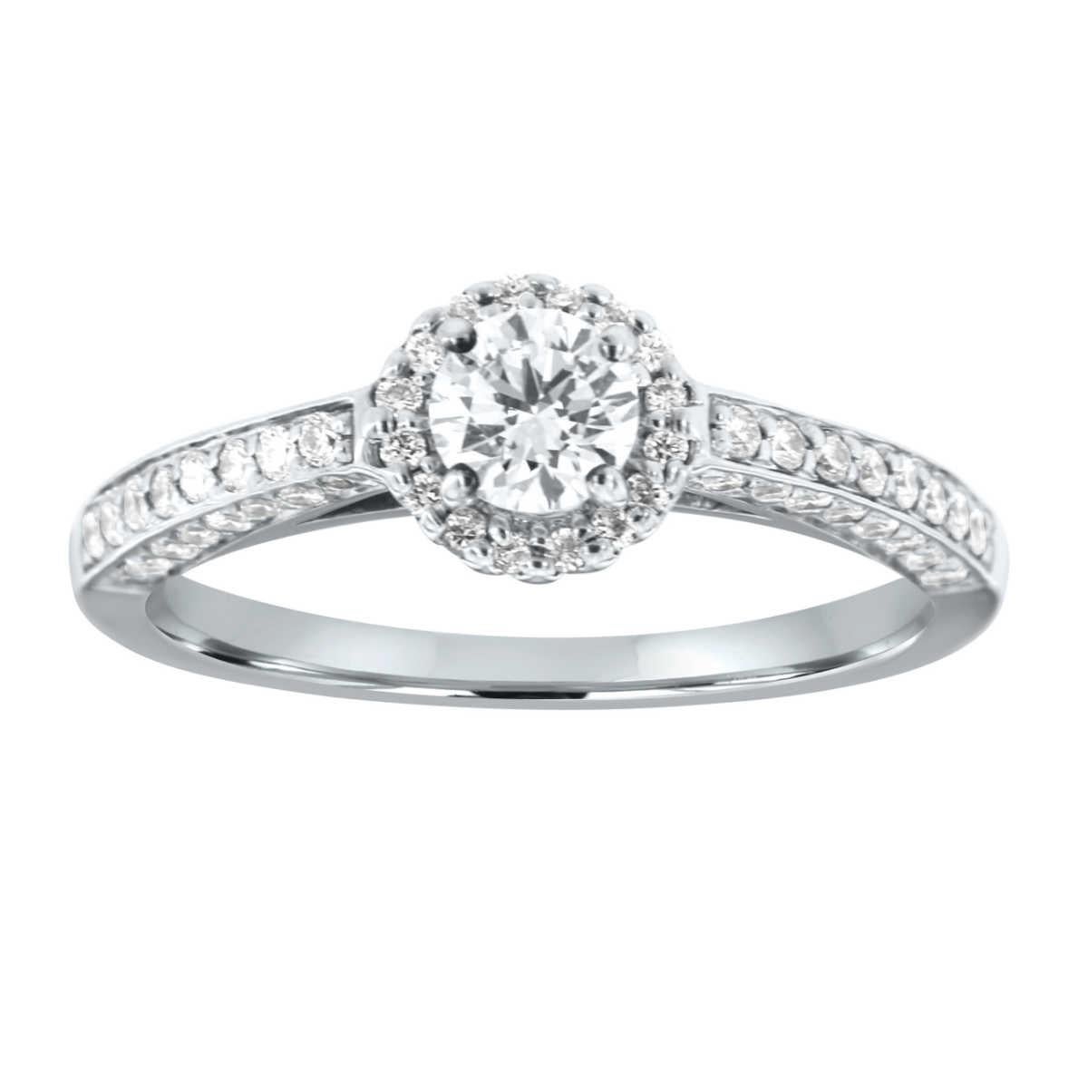 GIA 0.40 Carat 18K White Gold Women's Round Brilliant Cut Diamond Halo Ring For Sale