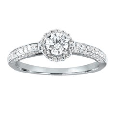 Bague halo en or blanc 18 carats avec diamants ronds taille brillant pour femmes de 0,40 carat certifiés GIA