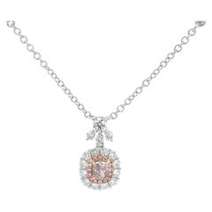 Roman Malakov GIA 0.40 Carat Cushion Cut Pink Diamond Halo Pendant Necklace