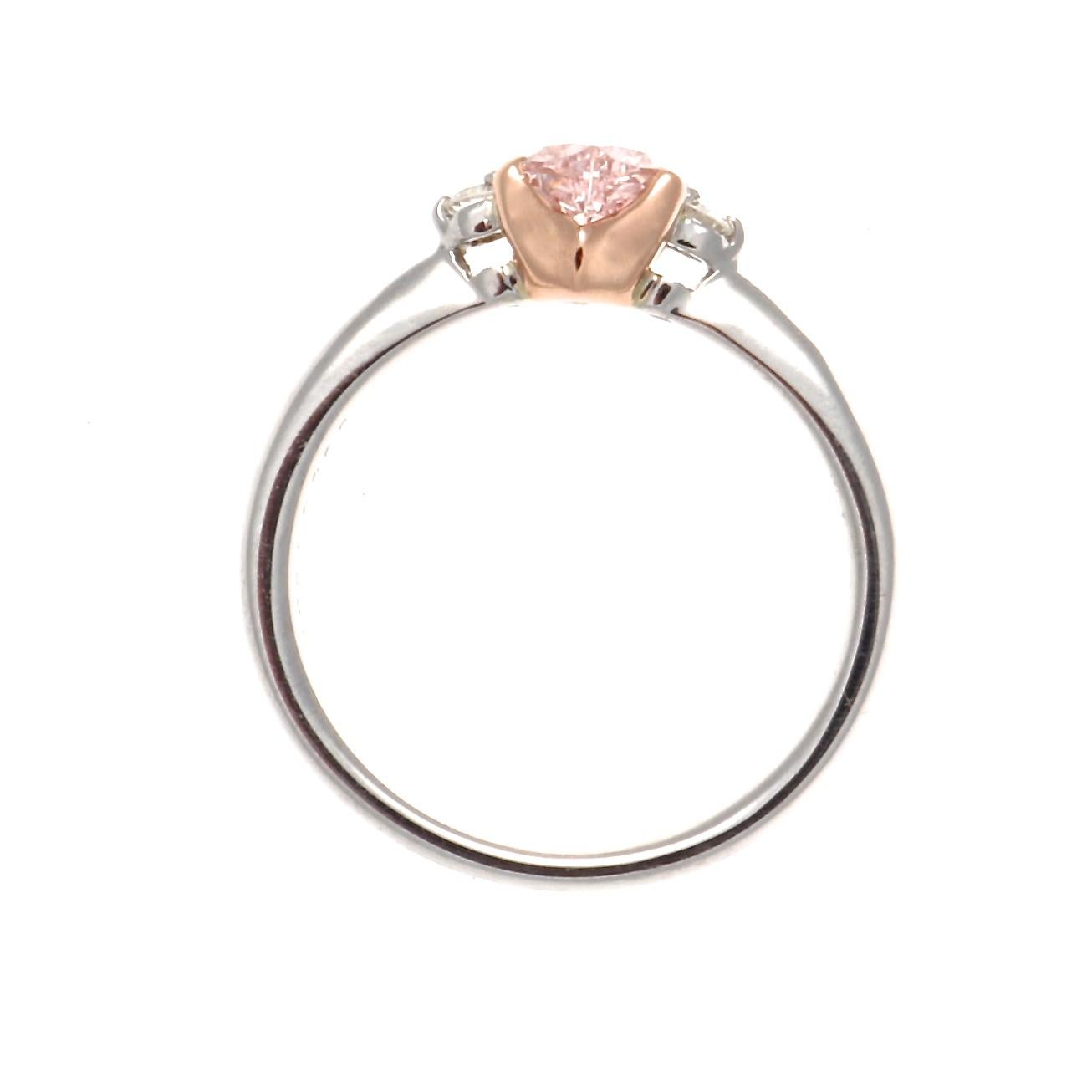 Modern GIA 0.45 Carat Fancy Orangy Pink Heart Shaped Diamond Platinum Ring