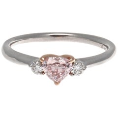 GIA 0.45 Carat Fancy Orangy Pink Heart Shaped Diamond Platinum Ring