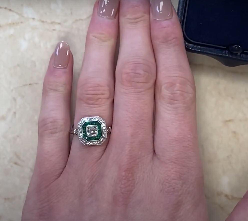 GIA 0.50 Asscher Cut Diamond Engagement Ring, Diamond & Emerald Halo, Platinum 5