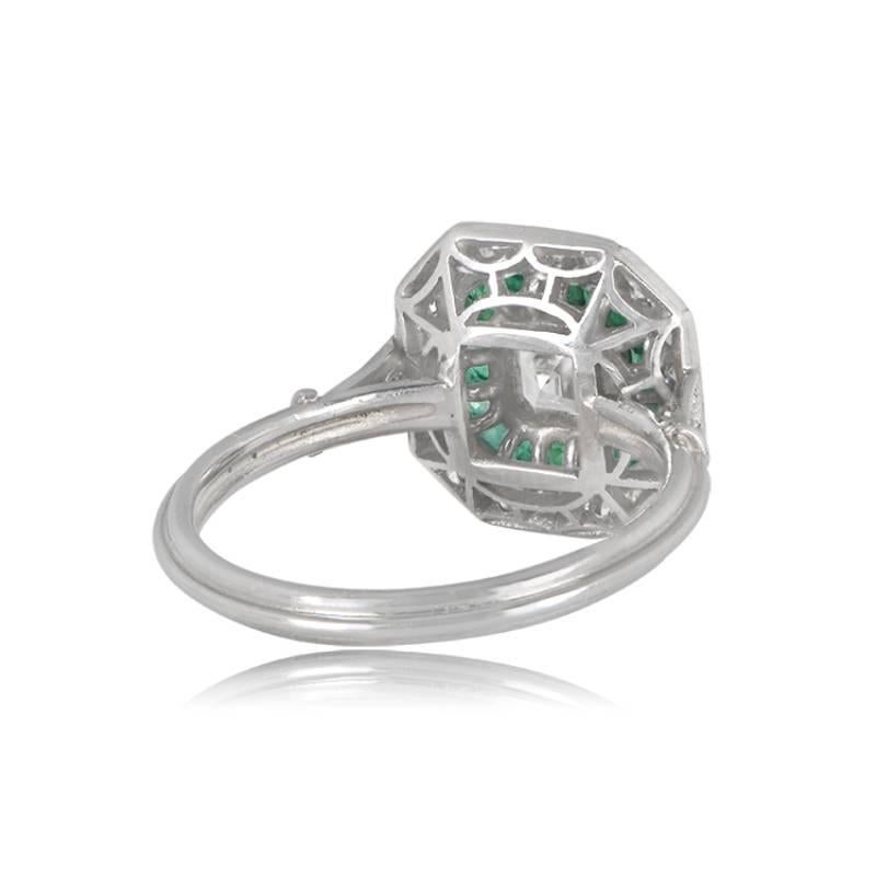 GIA 0.50 Asscher Cut Diamond Engagement Ring, Diamond & Emerald Halo, Platinum In Excellent Condition In New York, NY