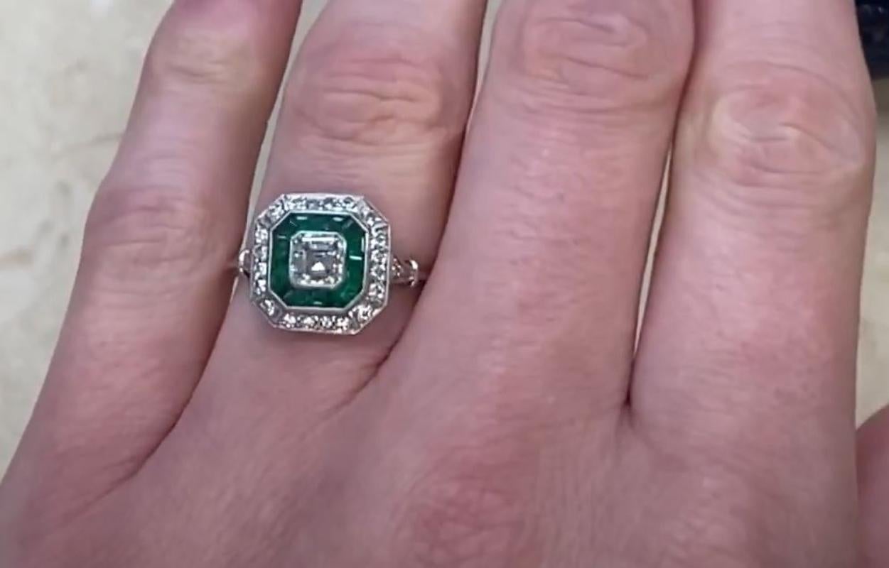 Women's GIA 0.50 Asscher Cut Diamond Engagement Ring, Diamond & Emerald Halo, Platinum