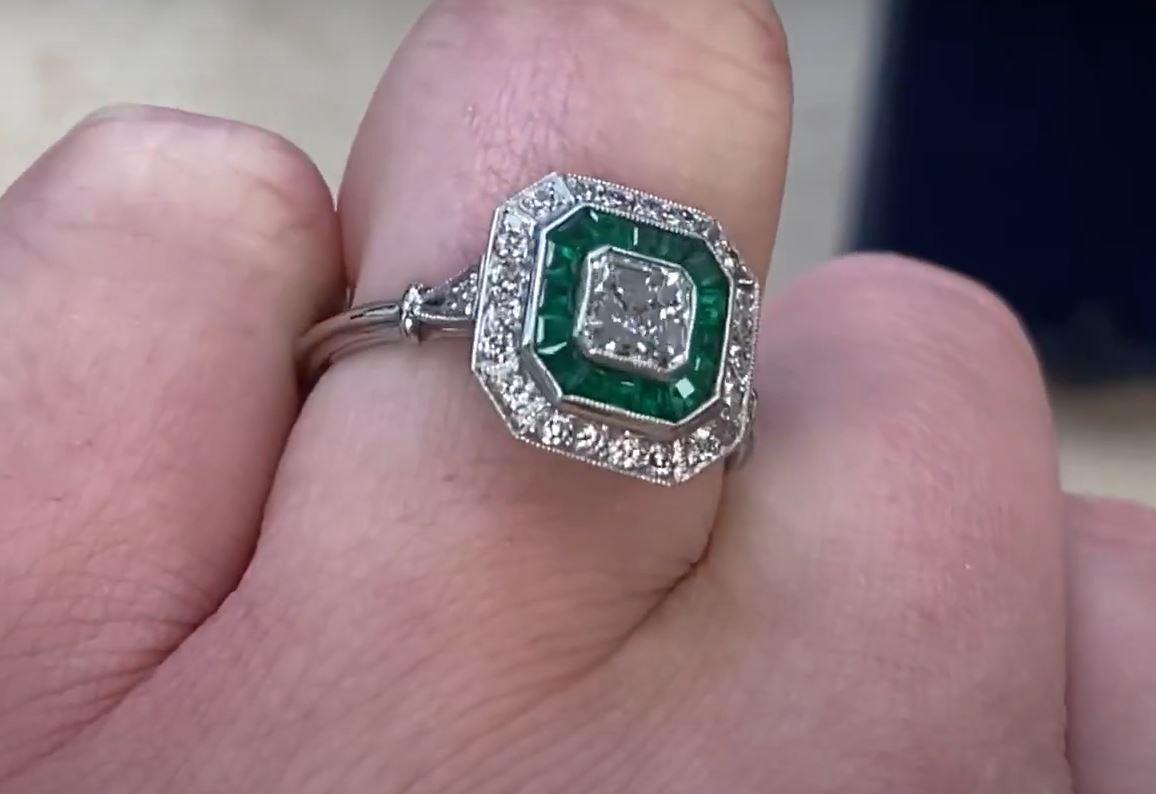 GIA 0.50 Asscher Cut Diamond Engagement Ring, Diamond & Emerald Halo, Platinum 1