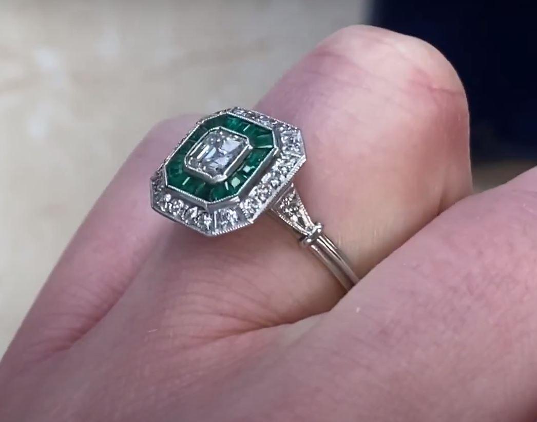 GIA 0.50 Asscher Cut Diamond Engagement Ring, Diamond & Emerald Halo, Platinum 2