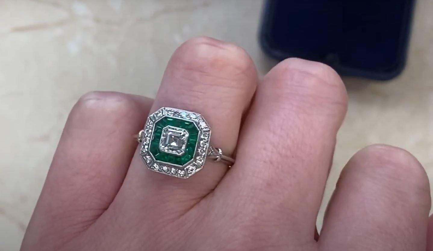 GIA 0.50 Asscher Cut Diamond Engagement Ring, Diamond & Emerald Halo, Platinum 4