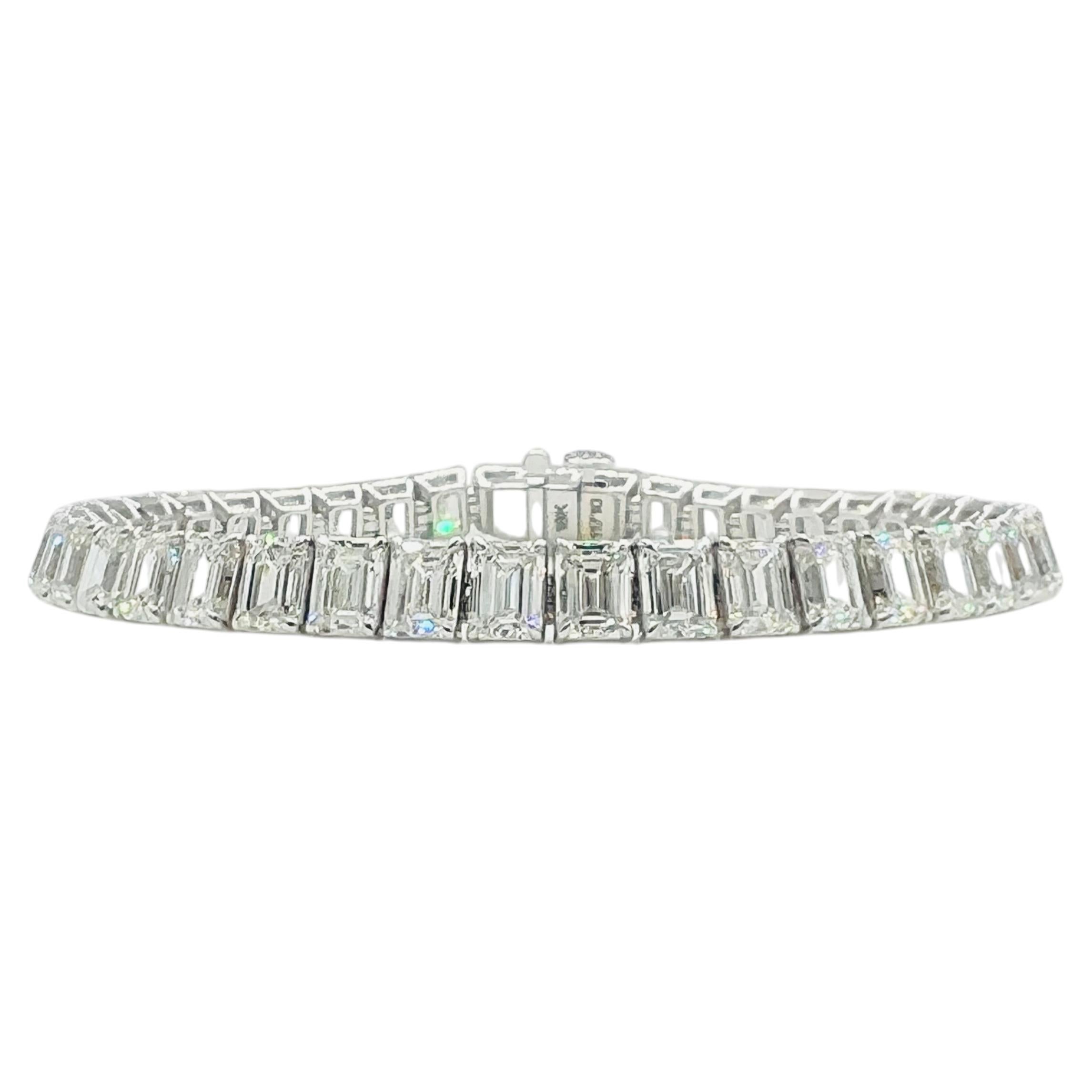 GIA 0.50 Carat Each Emerald Cut Diamond Tennis Bracelet in 18K White Gold