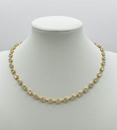 GIA 0.50 Carat Each Oval Diamond Bezel Prong Necklace in 18K Yellow Gold