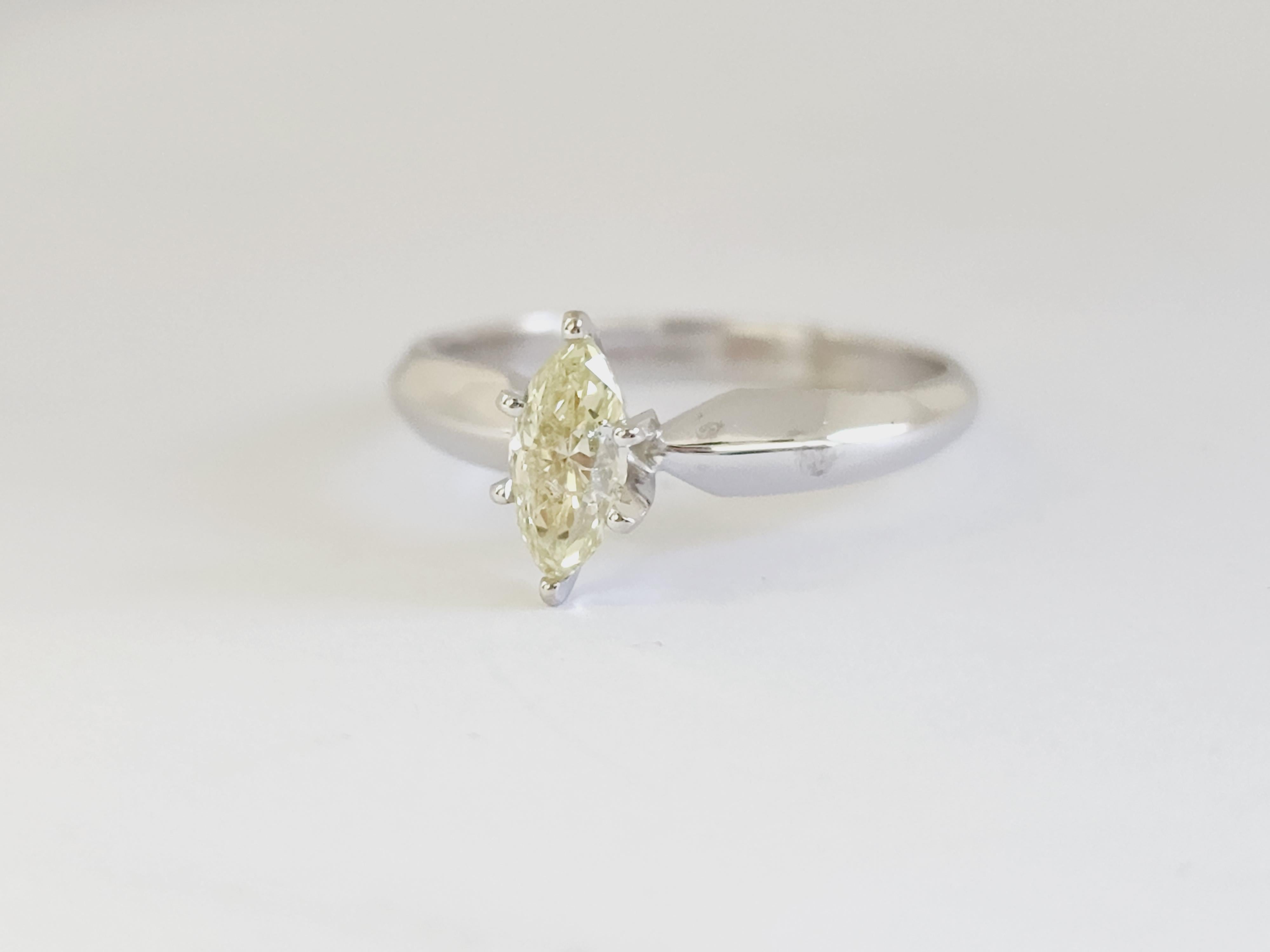 Marquise Cut GIA 0.50 Carat Light Yellow Marquise Shape Diamond Ring 14K White Gold For Sale