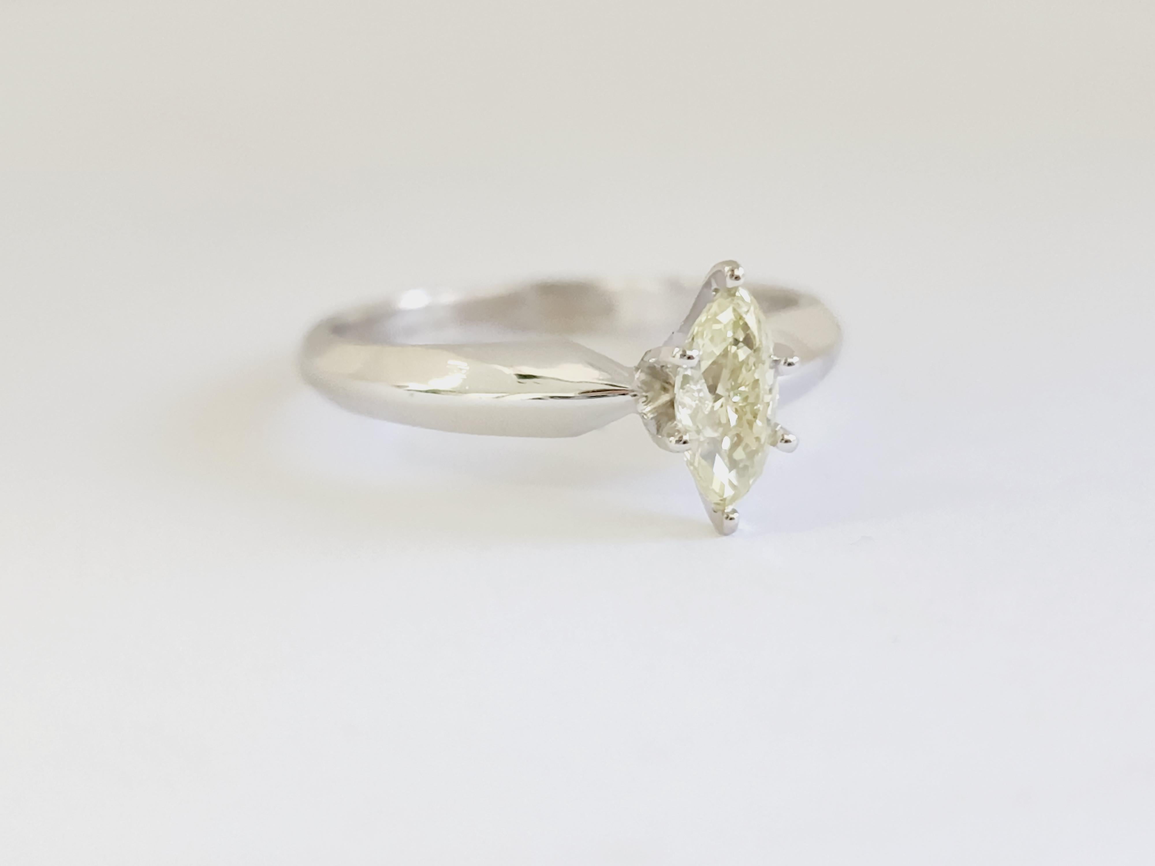 GIA 0.50 Carat Light Yellow Marquise Shape Diamond Ring 14K White Gold In New Condition For Sale In Great Neck, NY
