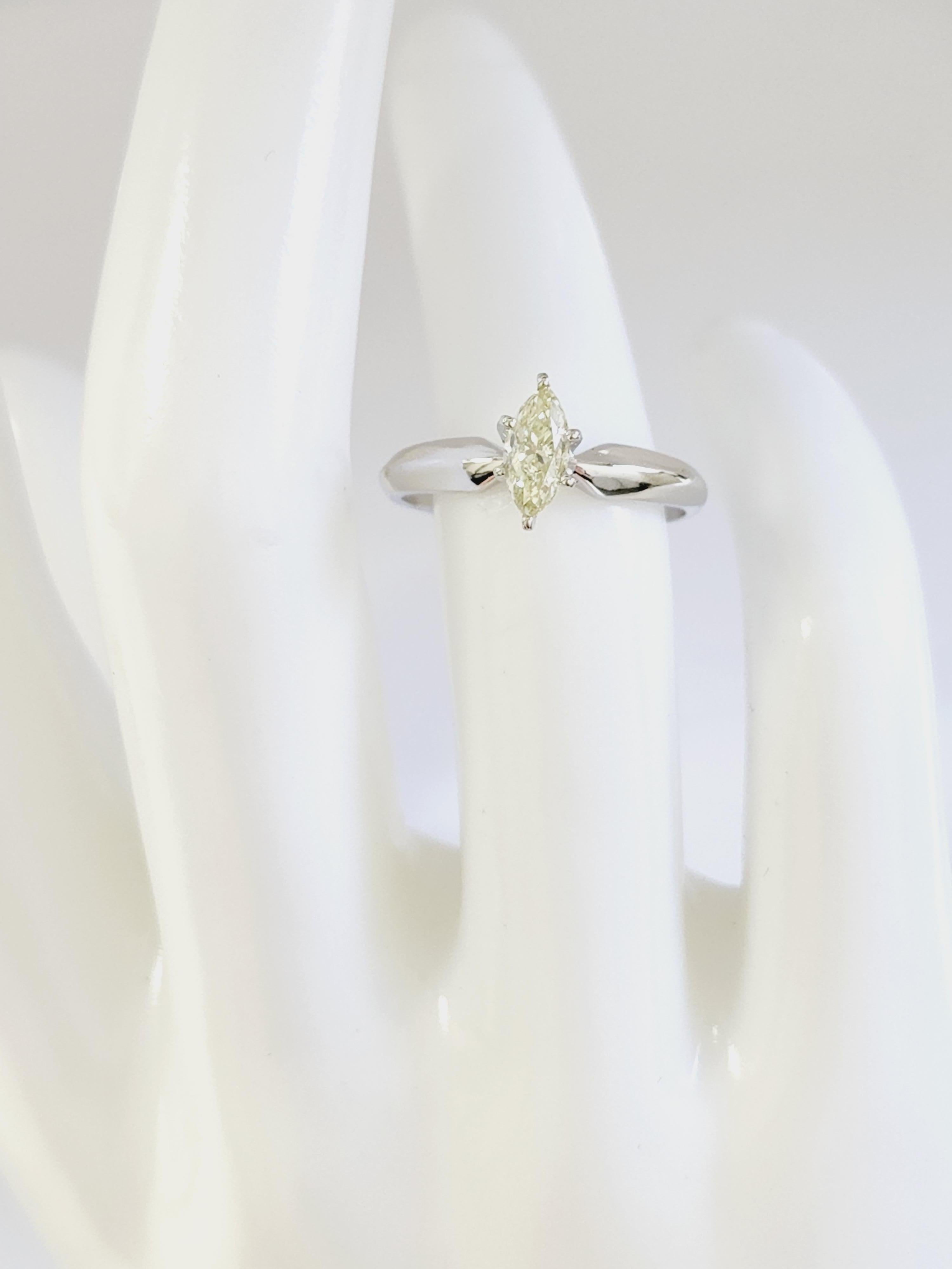 Women's GIA 0.50 Carat Light Yellow Marquise Shape Diamond Ring 14K White Gold For Sale