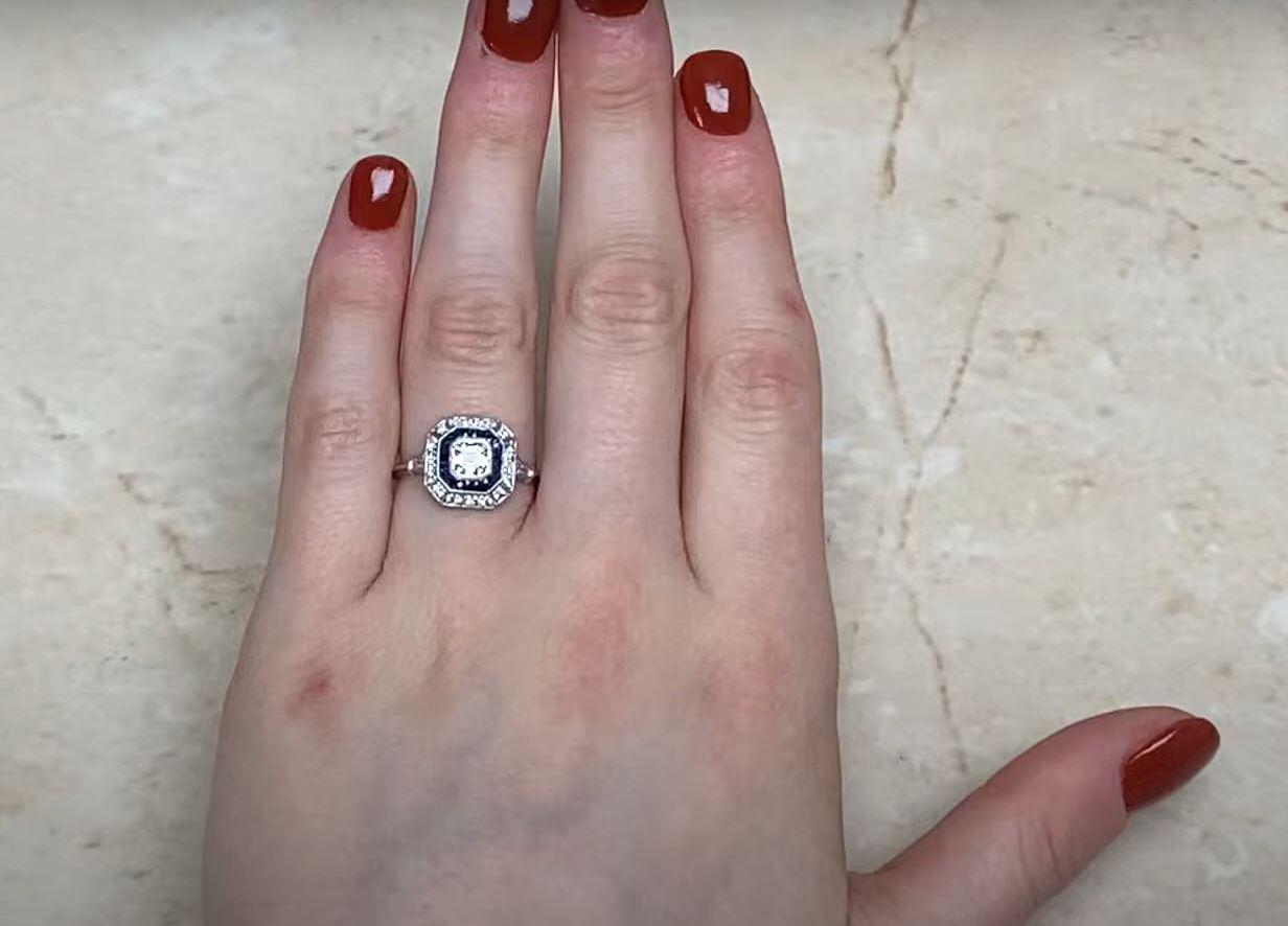 GIA 0.50ct Asscher Cut Diamond Engagement Ring, Diamond & Sapphire Halo Platinum 5