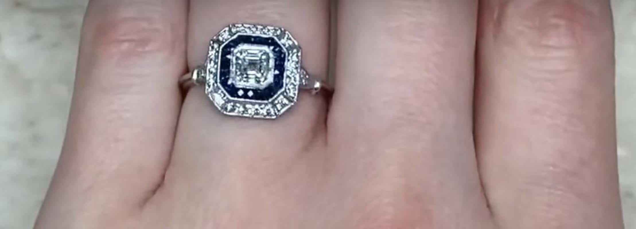 Women's GIA 0.50ct Asscher Cut Diamond Engagement Ring, Diamond & Sapphire Halo Platinum