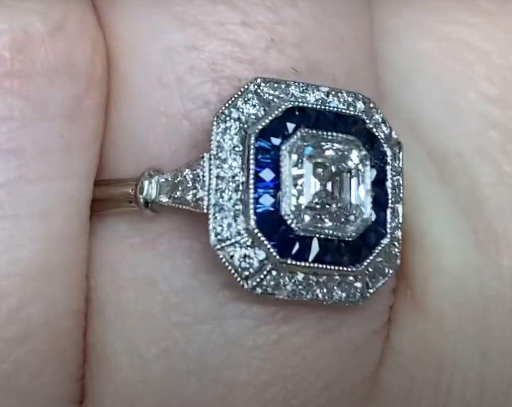 GIA 0.50ct Asscher Cut Diamond Engagement Ring, Diamond & Sapphire Halo Platinum 1