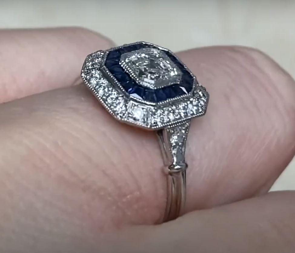 GIA 0.50ct Asscher Cut Diamond Engagement Ring, Diamond & Sapphire Halo Platinum 2