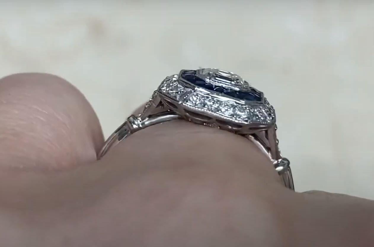 GIA 0.50ct Asscher Cut Diamond Engagement Ring, Diamond & Sapphire Halo Platinum 3