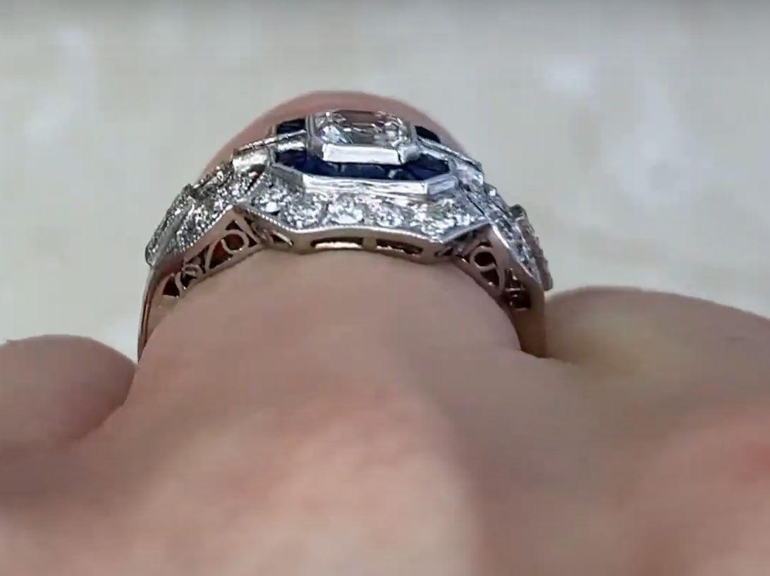 Women's GIA 0.50ct Asscher Cut Diamond Engagement Ring, Diamond&Sapphire Halo, Platinum
