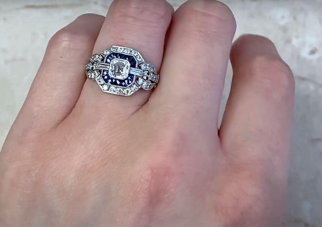 GIA 0.50ct Asscher Cut Diamond Engagement Ring, Diamond&Sapphire Halo, Platinum 1