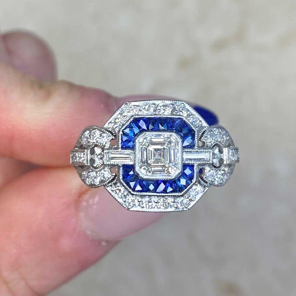 GIA 0.50ct Asscher Cut Diamond Engagement Ring, Diamond&Sapphire Halo, Platinum 3