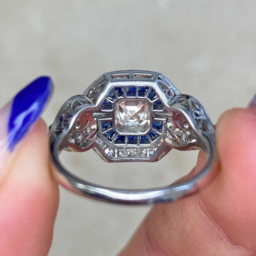 GIA 0.50ct Asscher Cut Diamond Engagement Ring, Diamond&Sapphire Halo, Platinum 4