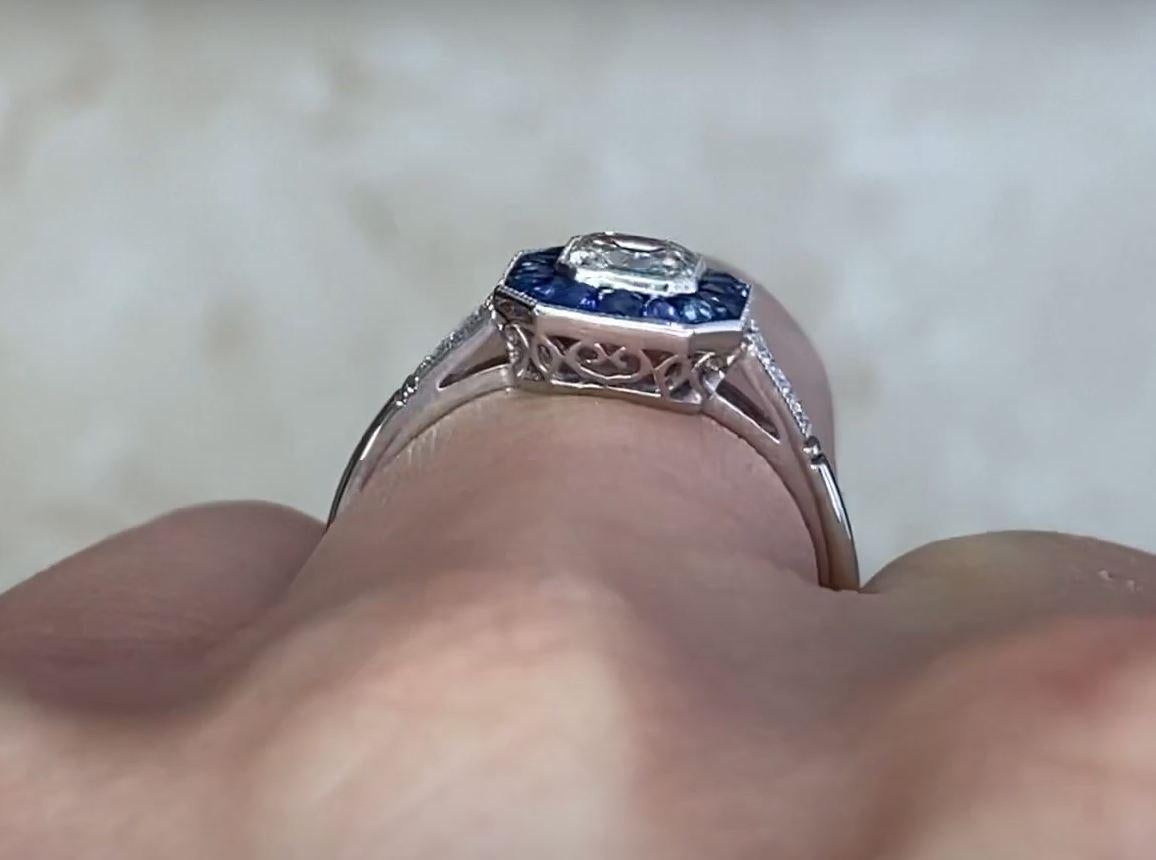 GIA 0.50ct Asscher Cut Diamond Engagement Ring, Sapphire Halo, Platinum For Sale 3