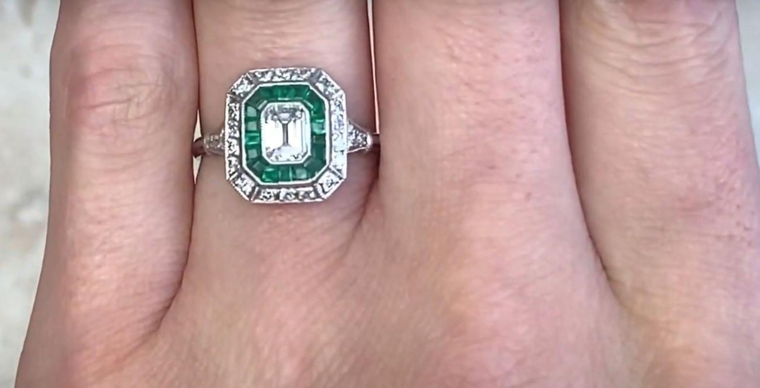 GIA 0.50ct Emerald Cut Diamond Engagement Ring, Diamond&Emerald Halo , Platinum  In Excellent Condition For Sale In New York, NY