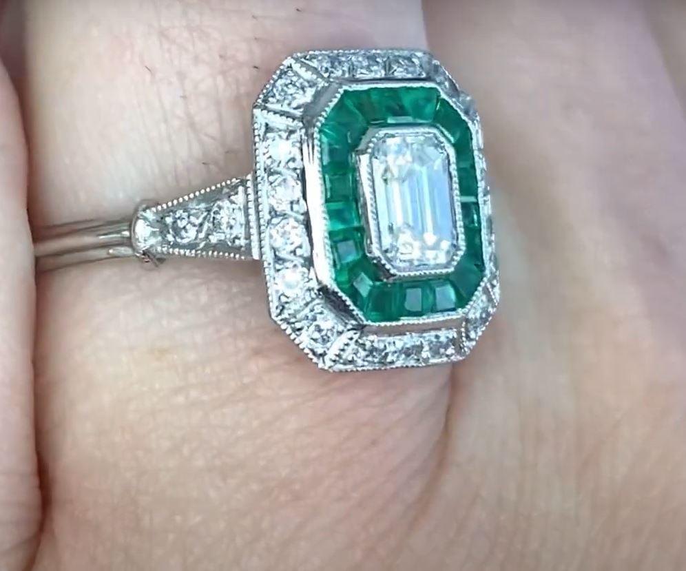 Women's GIA 0.50ct Emerald Cut Diamond Engagement Ring, Diamond&Emerald Halo , Platinum  For Sale